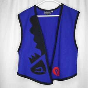 Beppa Vest Women 2 Blue Felted Wool 90s Abstract Artsy Open Front - Picture 1 of 6