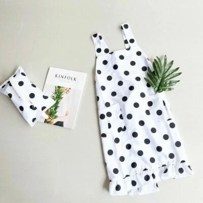 Women Spotted Ruffle Pocket Waterproof Apron Pinafore Dress Home Cook Workwear - Image 1 of 4