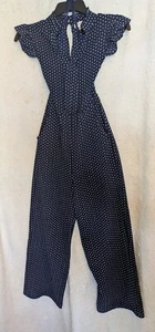 Monteau Los Angeles-Navy /w white Polka Dots Pant Jumpsuit womans sz XSmall - Picture 1 of 9