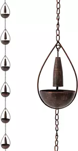 Euty 8.5Ft Faux Copper Rain Chain with Bell Cups & V-Shaped Gutter Clip - Picture 1 of 11