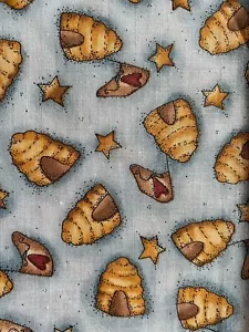 Quilting Fabric-Honey combs and stars on white background - Picture 1 of 1