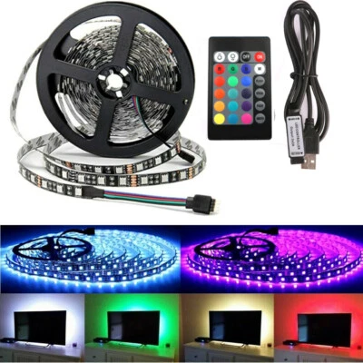 5V USB 1-5M RGB 5050 LED Strip Light TV Back-light Remote Control Waterproof UK - Image 1 of 4