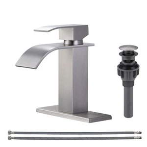 Waterfall Single Handle Single Hole Bathroom Faucet with Deckplate Included Pop - Picture 1 of 6