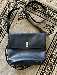 Bandolera de cuero Evan Picone azul/negro vintage bolso de montar limpio por dentro - Imagen 1 de 9