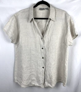 Chico's beige 100% Leinen Kurzarm Hemd mit Knopfleiste Gr. 3 (XL 16) Lagenlook - Bild 1 von 12