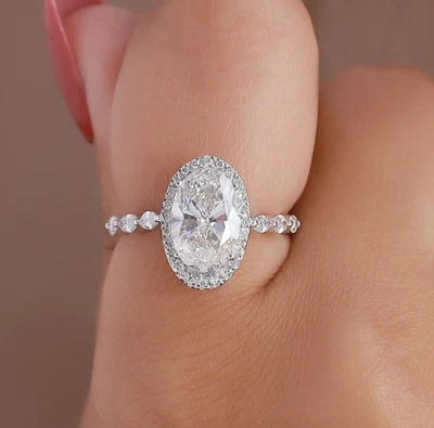 3.17 Ct Lab Grown Diamond Halo Solitaire Engagement Ring in 10K, 14K or 18K Gold - Image 1 of 4