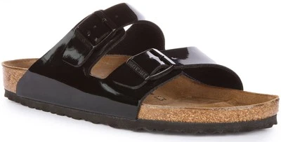BIRKENSTOCK Arizona BS 2 Boucle Naturel Liège Unisexe Sandale Noir Verni UK 4 - - Photo 1/4