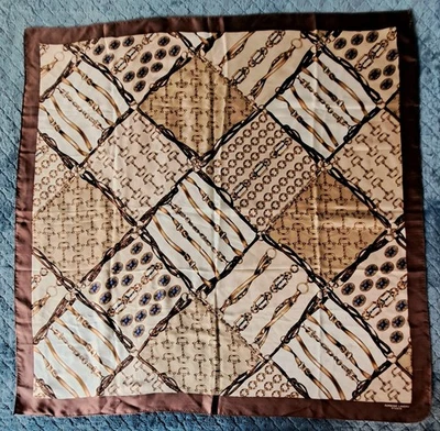 Adrienne Landau Studio Large Silk Scarf Equestrian Chains Jewels Bits Bridles - Image 1 of 4