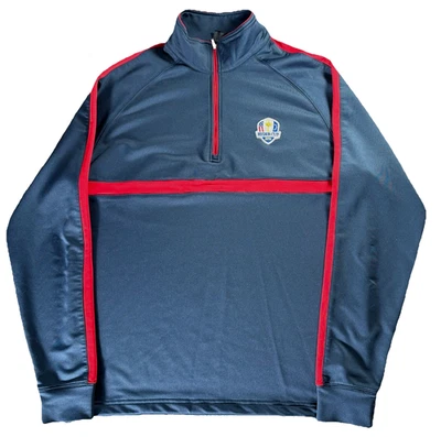 Мужская рубашка пуловер Dunning Golf Ryder Cup 2016 1/4 на молнии M синяя красная отделка Hazeltine - Изображение 1 из 4