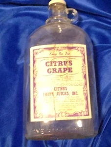 One 1/2 Gallon Vintage Glass 1949 Jug Bottle 12" tall Citrus Grape Label Rare - Picture 1 of 8