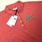 Lacoste Women’s Coral Pink Polo Shirt Multi Crocodiles LARGE Loose Fit RARE $155