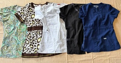 Lot Of 5 Scrub Tops S Dickies Greys Anatomy Heal Wear Blue Black White Brown - Image 1 of 4