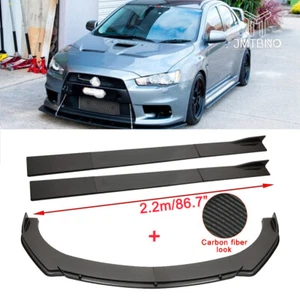 For Mitsubishi Lancer Evo X Carbon Fiber Front Bumper Lip Splitter + Side Skirts - Picture 1 of 9