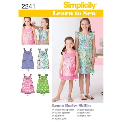 SIMPLICITY 2241 CHILD & GIRLS' DRESSES Sewing Pattern Sizes 3-6 & 7-14 - Image 1 of 3