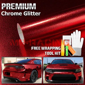 Chrome Glitter Red Sparkle Car Vinyl Wrap Sticker Decal Bubble Free Sheet DIY - Picture 1 of 12