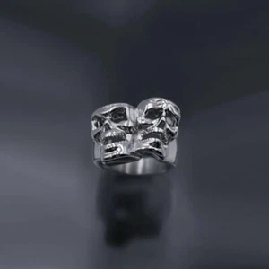 Thalia & Melpomene Comedy Tragedy Muse Greek Unisex Steel Ring (Size: 7 & 7.25) - Picture 1 of 1