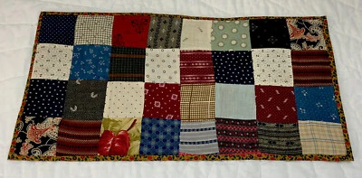 Antique Vintage Patchwork Quilt Table Topper, Four Patch, Early Calico Prints - Image 1 of 4
