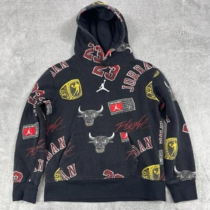 Nike Air Jordan MJ Essentials Hoodie Boys M Black All Over Print - Picture 1 of 9