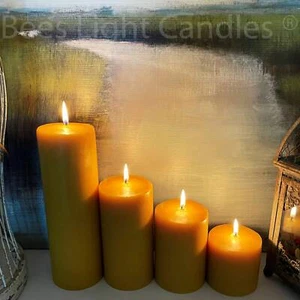 Beeswax Pillar Candles Four Inch Wide Handcrafted w/ 100% Pure Natural Bees Wax - Picture 1 of 7