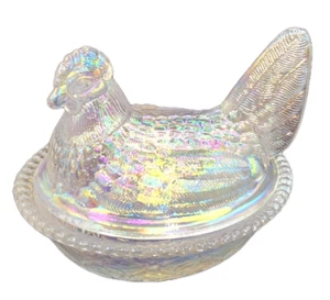 5" Chicken Hen Crystal Carnival Woven On Covered Basket Westmoreland Candy - Picture 1 of 19