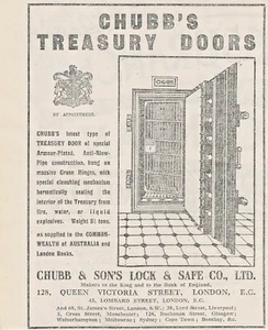 Chubb & Sons Lock & Safe Co. 1913 puertas del tesoro enchapadas con armadura, anuncio original - Imagen 1 de 1