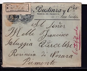 Busta Cover Argentina Bustinza Y Cia San Nicolas Raccomandata Italia 1906 WE85 - Picture 1 of 2