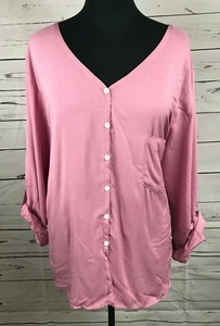 Karen Kane Blushed Metal Rolled Sleeve Shirt Blouse Button Up Size 3X NEW NWT - Picture 1 of 8