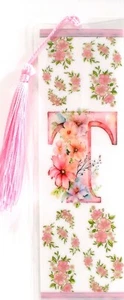 LETTER "T" / PINK FLOWERS UNIQUE EXQUISITE LAMINATED BOOKMARK - Picture 1 of 1