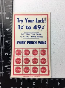 Vintage Gardner & Co Unused Unpunched 1-49¢ Punch Card Every Punch Wins - Picture 1 of 2