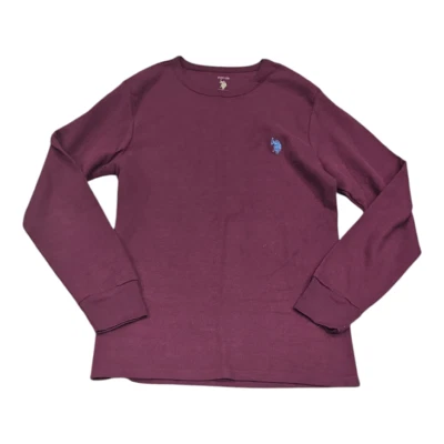 Camisa para dormir US Polo Assn para hombre manga larga tejido gofre cuello redondo roja borgoña pequeña Foto 1 de 2