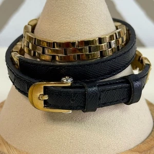 Bracciale Henri Bendel in pelle nera e oro con catena - Foto 1 di 6