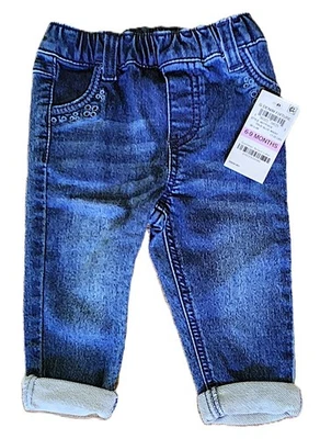 FIRST IMPRESSIONS Baby Girls Cuffed Denim Jeans Dark Blue 6-9 months  NWT - Image 1 of 2