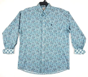 Cinch Men's Button Down Shirt Size L Blue Paisley Cotton Western Flip Cuff - Picture 1 of 21