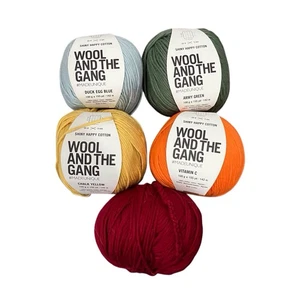 Wool & the Gang Yarn 100% Cotton Lot Of 5 Red Yellow Green Blue Orange - Picture 1 of 13