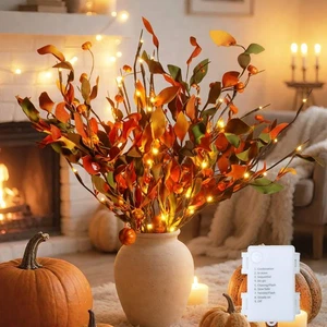 3PCS Fall Decor LED Lighted Branches Lights with Timer with Artificial Fall S... - Picture 1 of 8