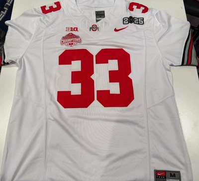 Camiseta de fútbol americano de los Ohio State Buckeyes Jack Sawyer 2025 Nationals cosida blanca Foto 1 de 4