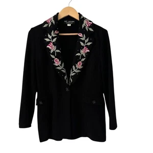St. John Evening schwarzer Blazer Strickjacke mit bestickten Blumen Gr. 4 - Bild 1 von 7