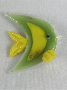Glass Fish Fridge Magnet Green Yellow 2” Vintage - Picture 1 of 5