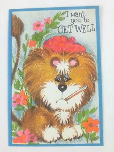 Tarjeta de felicitación de colección años 70 Crystal Get Well Little Lion con termómetro - Imagen 1 de 3