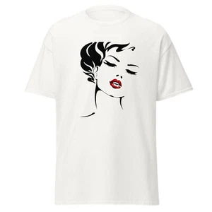 Woman Face Black Outline Unisex classic tee Red Lip - Picture 1 of 13