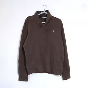 Ralph Lauren Schalkragen Pullover Braun M Wildleder Ellenbogen Patch Strickpullover - Bild 1 von 15