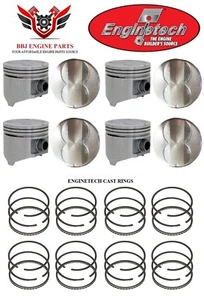 (8) Enginetech Flat Top Pistons - Rings for Chrysler Dodge 318 V8 1967 - 1984 - Picture 1 of 4