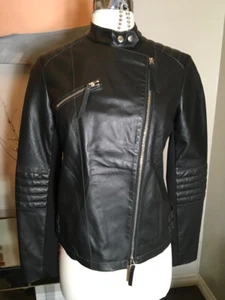 Emporio Armani Sz 42 Black Leather Leather Jacket 2400-155-11420 - Picture 1 of 12