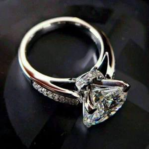 3.20 Round Cut Simulated Diamond 14K White Gold Plated Engagement Wedding Ring - Picture 1 of 5