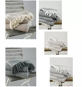 LUSSO 100% COTONE TESSUTO SPINA DI PESCE DIVANO SEDIA LETTO FRANGE COPERTA - Foto 1 di 6