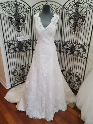 1168W JUSTIN ALEXANDER 8822 IV LT GOLD SZ 14 $1797 FORMAL NEW WEDDING GOWN DRESS - Image 1 of 4