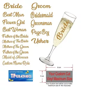 Personalised Champagne Flute Glasses and Vinyl - Wedding Bridal Party Glasses - Picture 1 of 14