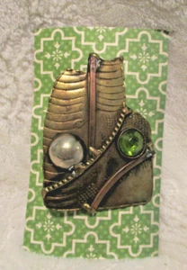 Vintage~Brooch~Metal~Green Rhinestone~Silver Dome~1980's~Handcrafted - Bild 1 von 8