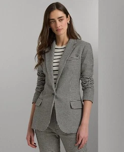 Lauren Ralph Lauren Women's Twill Houndstooth Blazer, Black/Mascarpone Cream, 18 - Picture 1 of 4