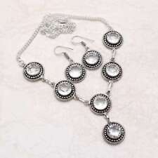 White Topaz Gemstone Ethnic Handmade Necklace+Earring Jewelry 30 Gms AN-4422